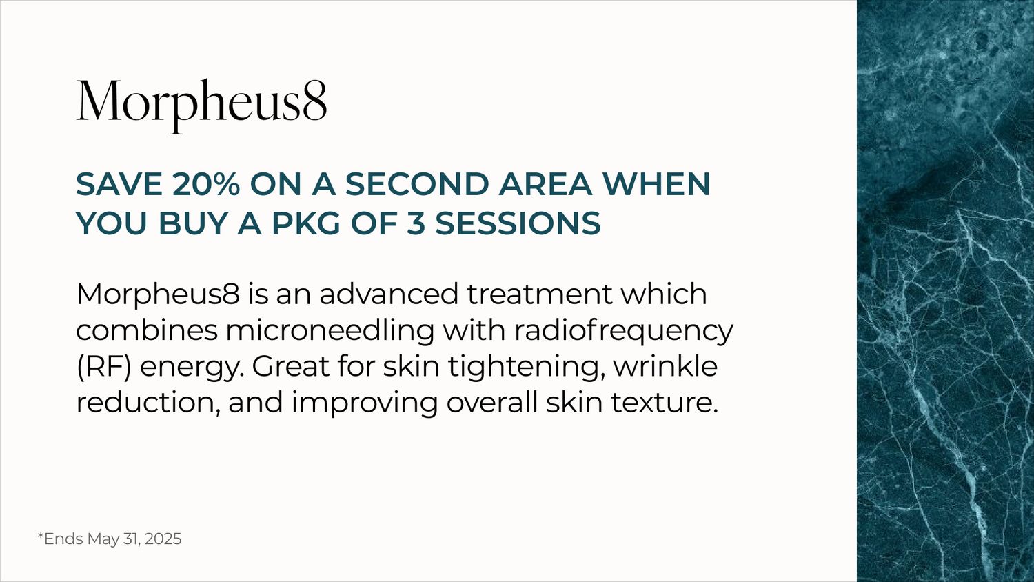 Promotion for Morpheus8 skin treatment sessions.
